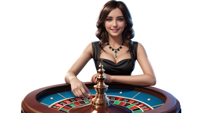 Croupière de Boomerang Casino présentant le bonus de bienvenue