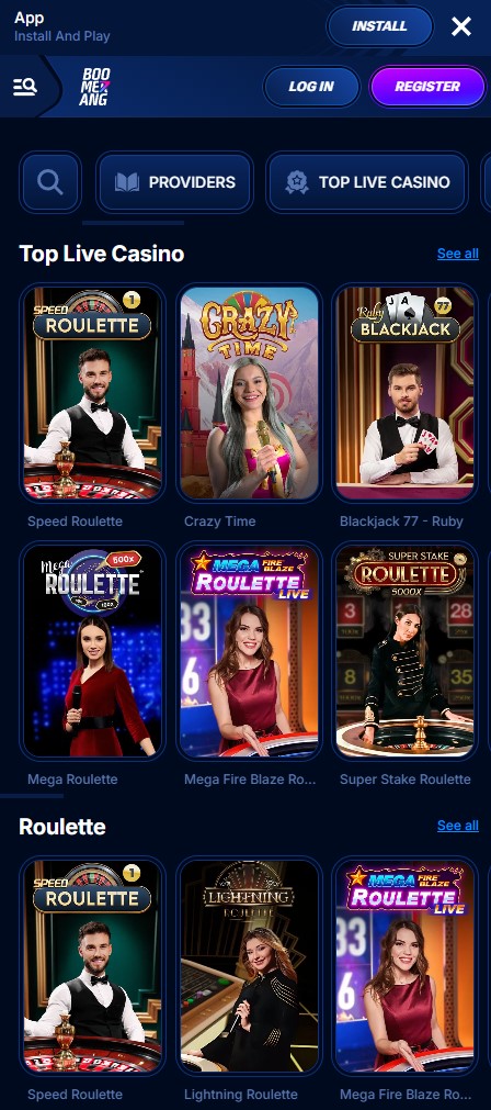 Casino en direct sur Boomerang mobile